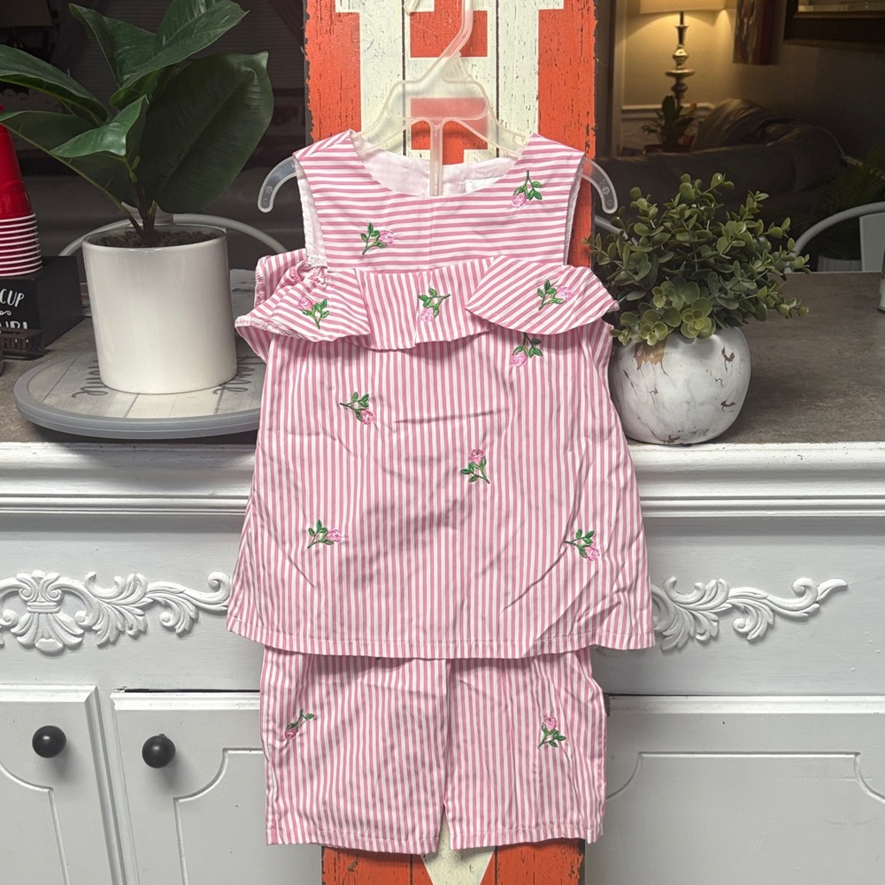Pink Striped Ruffle Top and pants Set